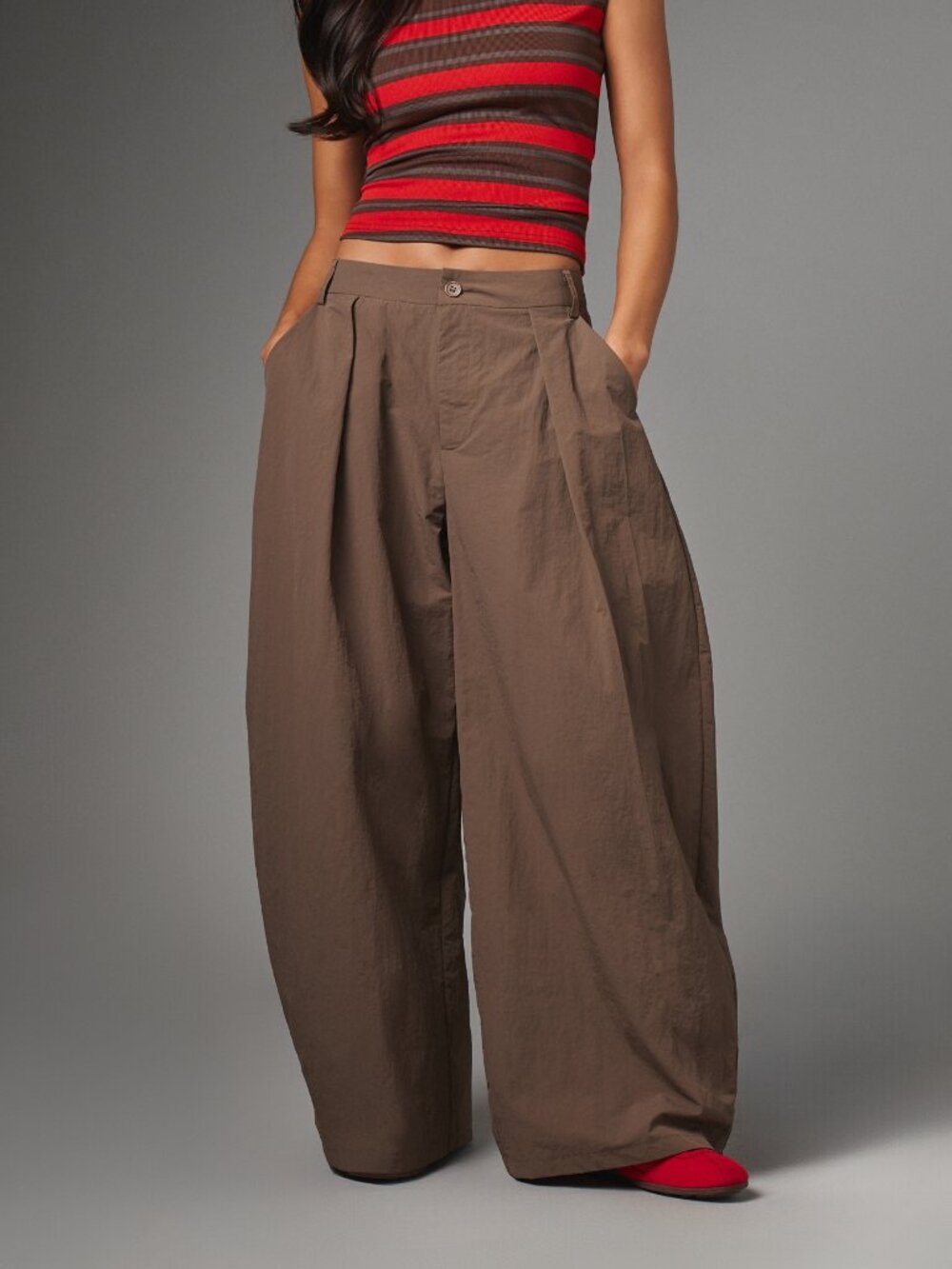 Apricot Elegant Women's Loose Full Length Plain Zipper Fly Trousers